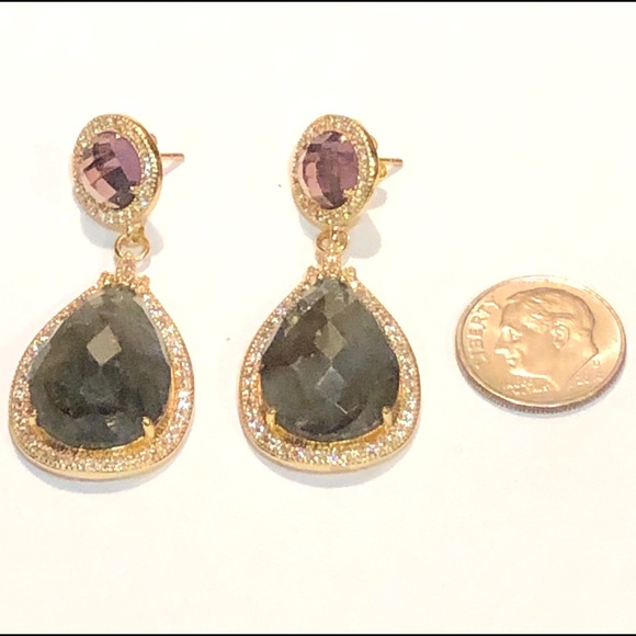 Faceted Labradorite and Purple Crystal Earrings - Picture 6 of 6
